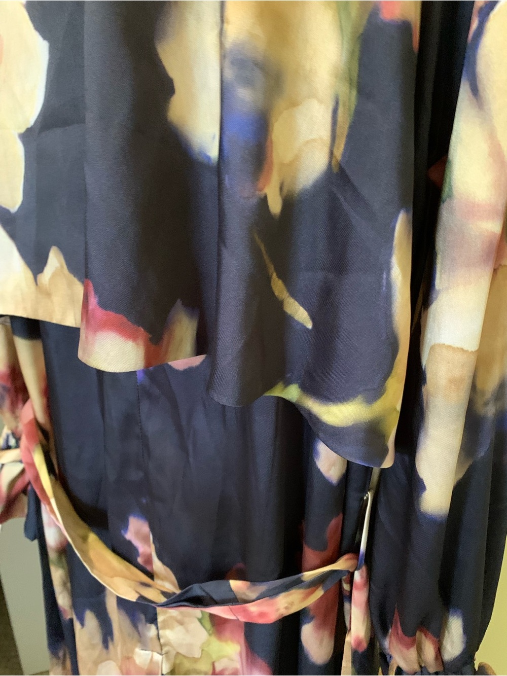Zara Accessories WrapTrench Coat Duster Tie Sleeve Deep Blue Black AbstractPrint - Picture 8 of 16